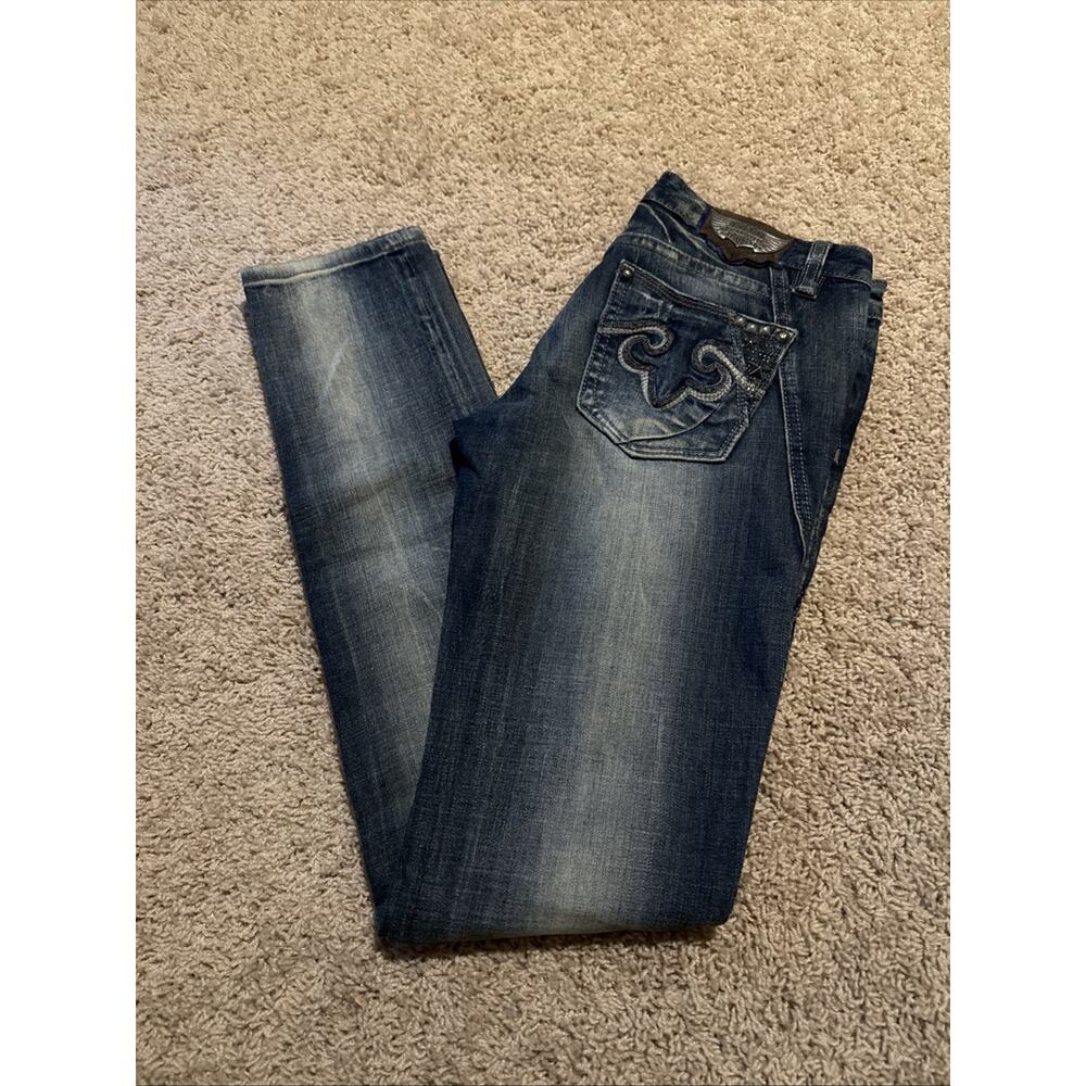 Express ReRock Women's 27 Blue Skinny Low Rise Medium Wash Stretch Jeans